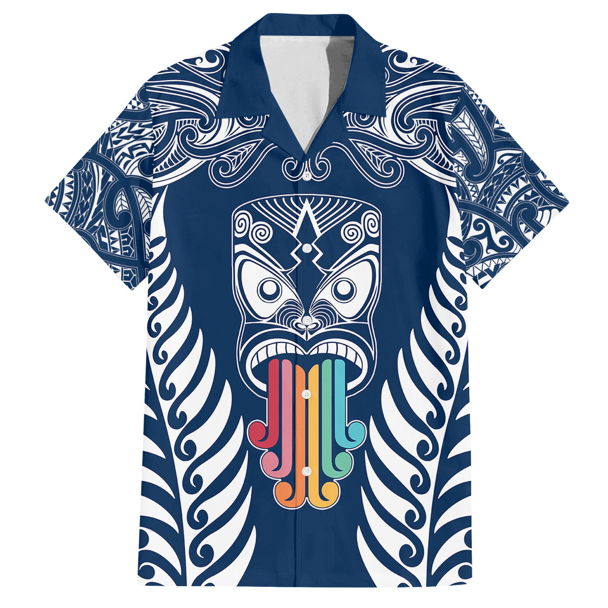 personalised-kia-kaha-te-reo-maori-kid-hawaiian-shirt-hei-tiki-mix-koru-navy-blue