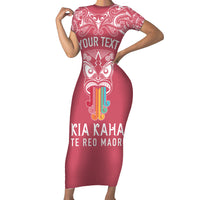 personalised-kia-kaha-te-reo-maori-family-matching-short-sleeve-bodycon-dress-and-hawaiian-shirt-hei-tiki-mix-koru-pink