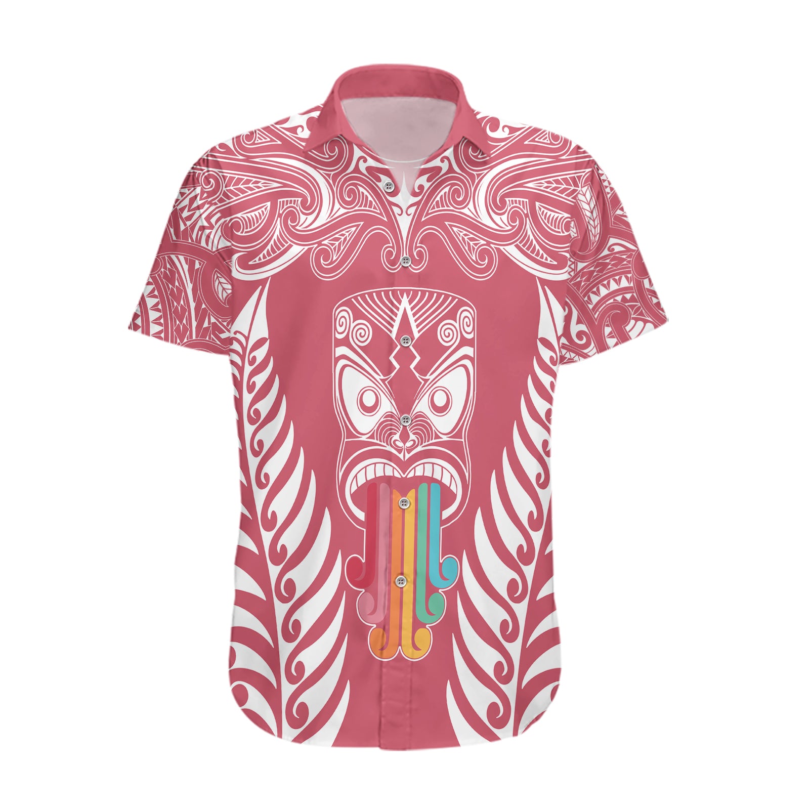 personalised-kia-kaha-te-reo-maori-hawaiian-shirt-hei-tiki-mix-koru-pink