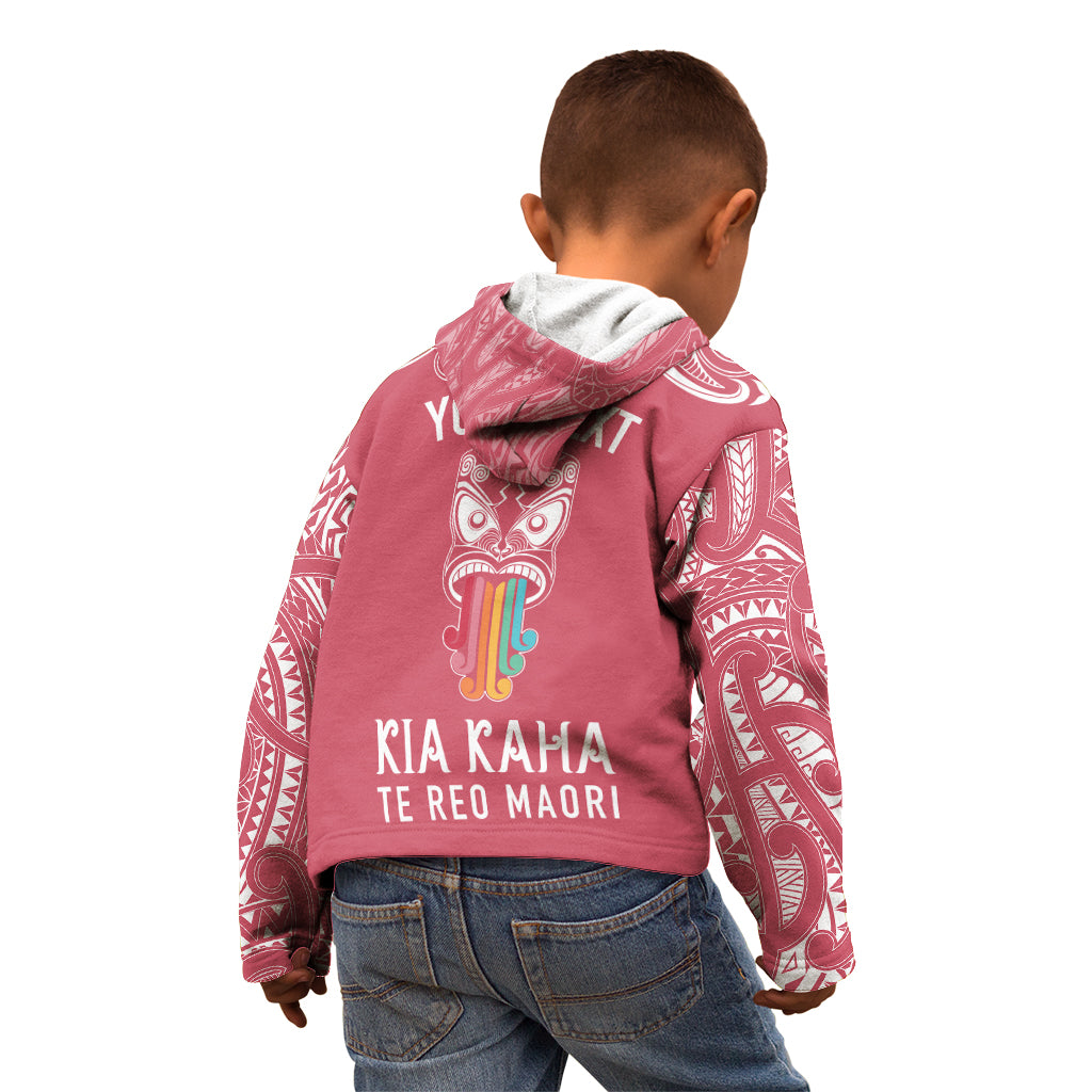 Personalised Kia Kaha Te Reo Maori Kid Hoodie Hei Tiki Mix Koru - Pink LT7 - Polynesian Pride