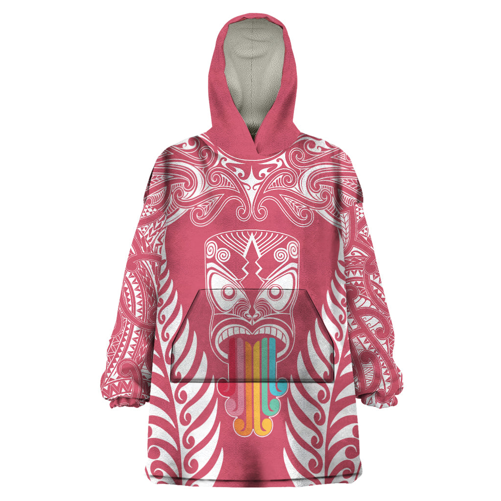 personalised-kia-kaha-te-reo-maori-wearable-blanket-hoodie-hei-tiki-mix-koru-pink