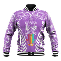 Personalised Kia Kaha Te Reo Maori Baseball Jacket Hei Tiki Mix Koru - Purple LT7 Unisex Purple - Polynesian Pride