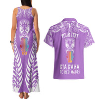 personalised-kia-kaha-te-reo-maori-couples-matching-tank-maxi-dress-and-hawaiian-shirt-hei-tiki-mix-koru-purple