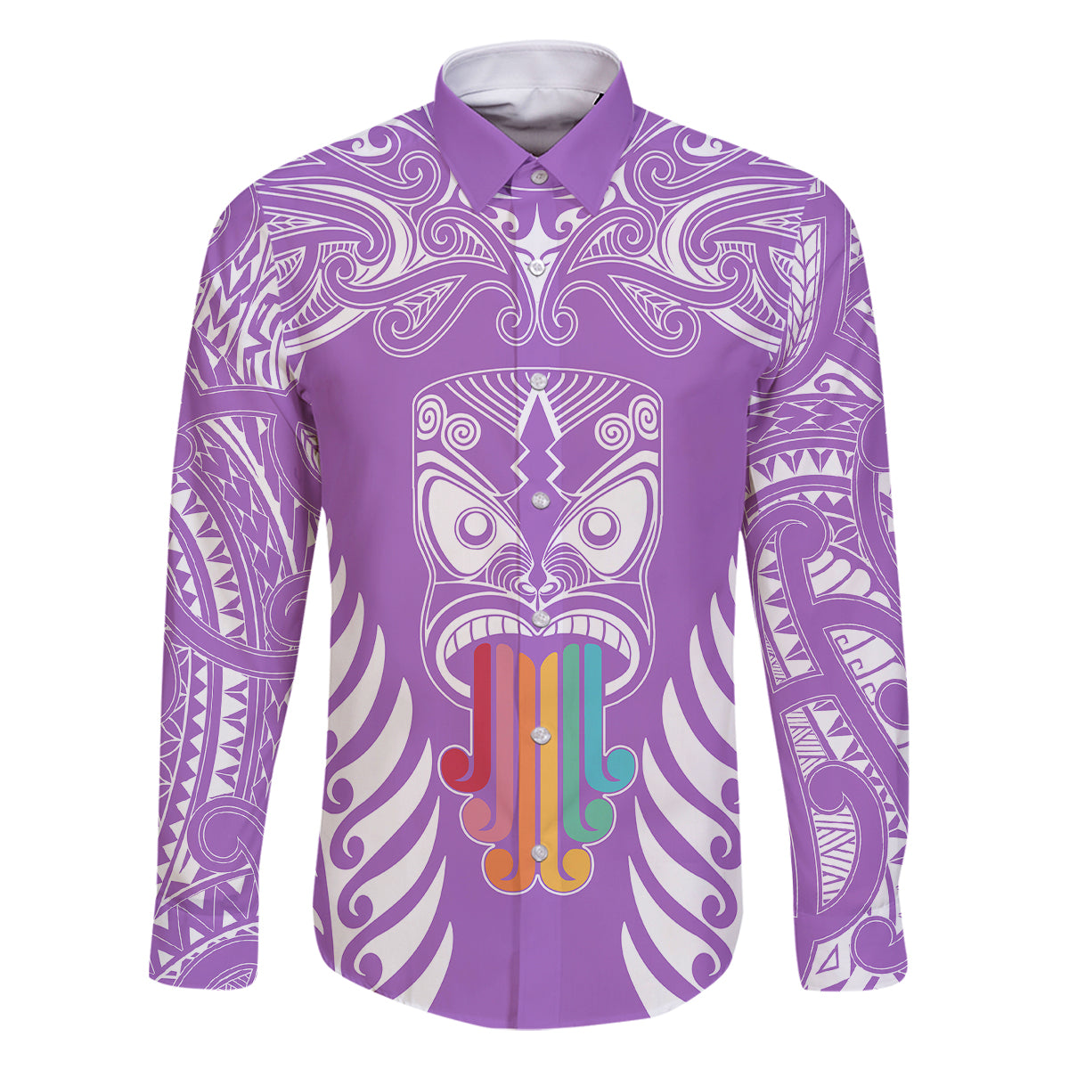 personalised-kia-kaha-te-reo-maori-family-matching-off-shoulder-long-sleeve-dress-and-hawaiian-shirt-hei-tiki-mix-koru-purple