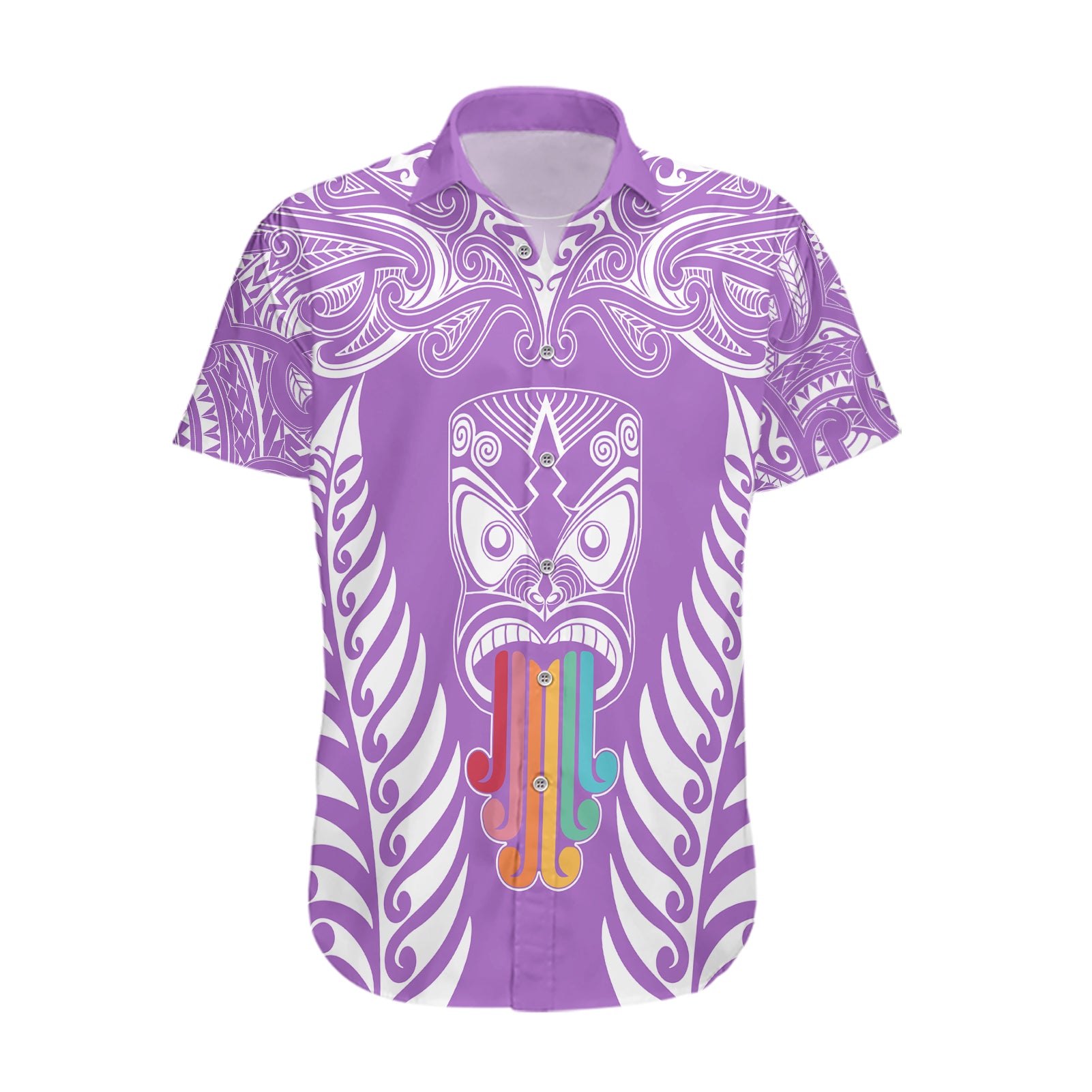 personalised-kia-kaha-te-reo-maori-hawaiian-shirt-hei-tiki-mix-koru-purple