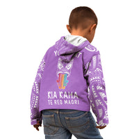 Personalised Kia Kaha Te Reo Maori Kid Hoodie Hei Tiki Mix Koru - Purple LT7 - Polynesian Pride
