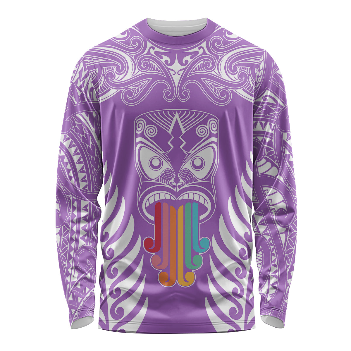 personalised-kia-kaha-te-reo-maori-long-sleeve-shirt-hei-tiki-mix-koru-purple