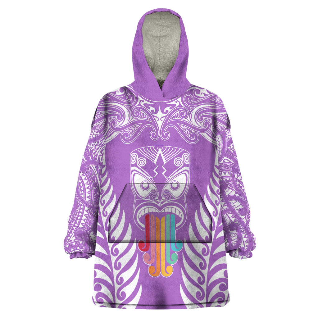 personalised-kia-kaha-te-reo-maori-wearable-blanket-hoodie-hei-tiki-mix-koru-purple