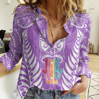 Personalised Kia Kaha Te Reo Maori Women Casual Shirt Hei Tiki Mix Koru - Purple LT7 Female Purple - Polynesian Pride