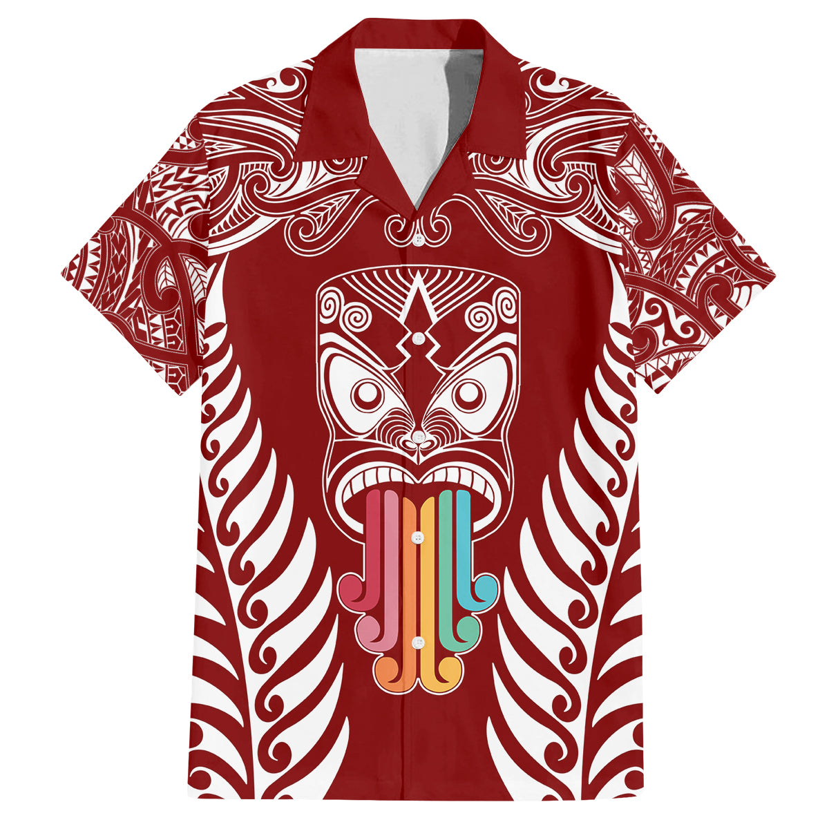 personalised-kia-kaha-te-reo-maori-family-matching-long-sleeve-bodycon-dress-and-hawaiian-shirt-hei-tiki-mix-koru-red