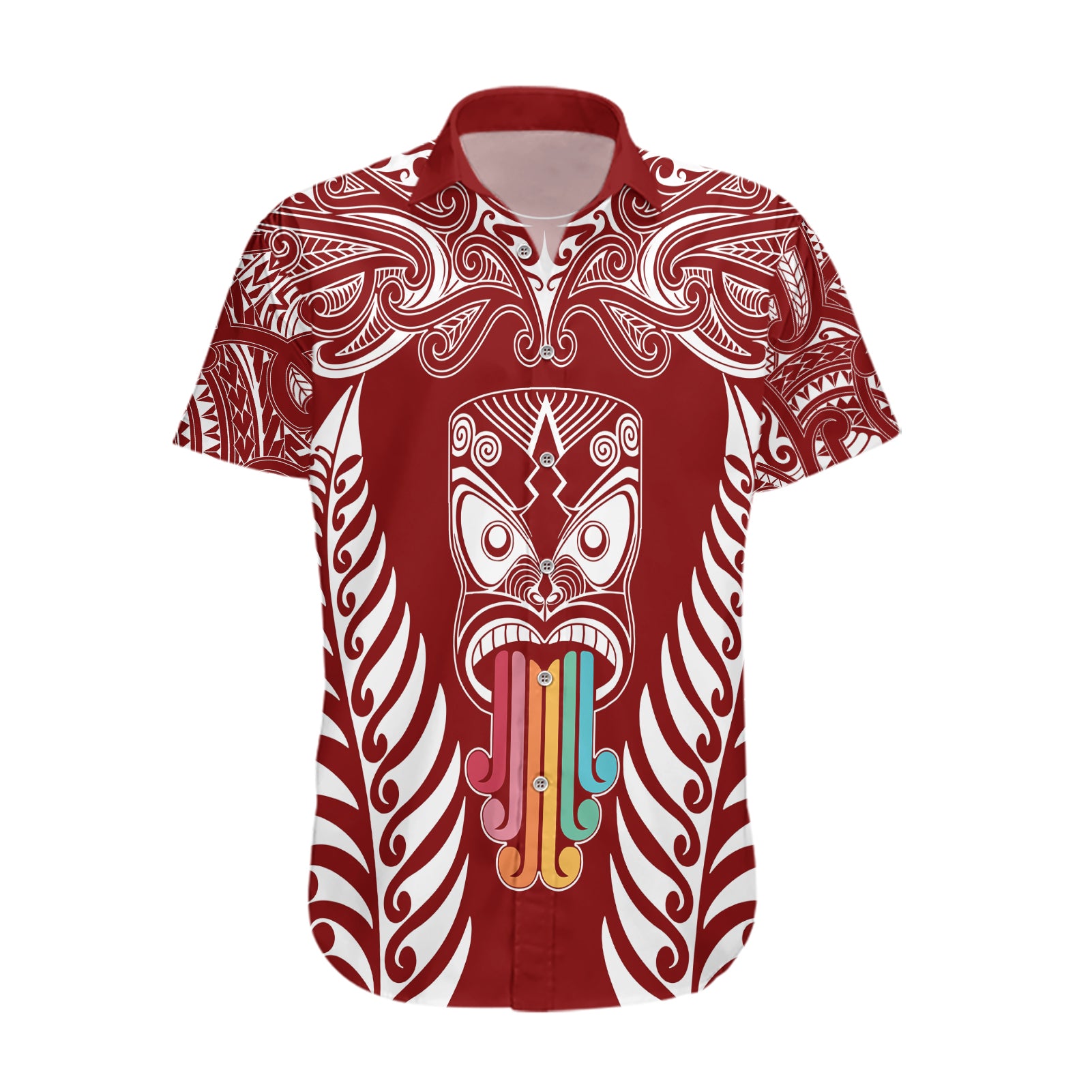 personalised-kia-kaha-te-reo-maori-hawaiian-shirt-hei-tiki-mix-koru-red