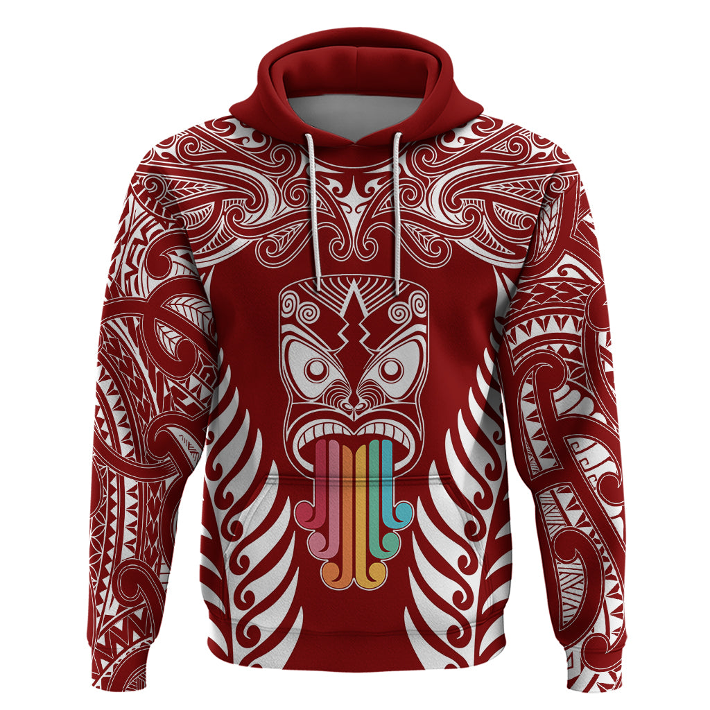 Personalised Kia Kaha Te Reo Maori Hoodie Hei Tiki Mix Koru - Red LT7 Red - Polynesian Pride