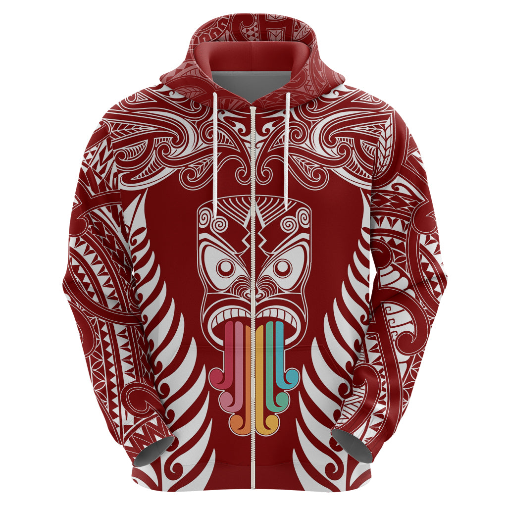 Personalised Kia Kaha Te Reo Maori Hoodie Hei Tiki Mix Koru - Red LT7 - Polynesian Pride