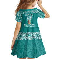 personalised-kia-kaha-te-reo-maori-family-matching-long-sleeve-bodycon-dress-and-hawaiian-shirt-hei-tiki-mix-koru-teal