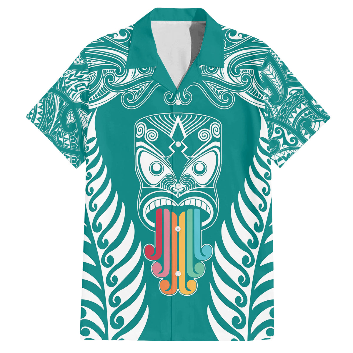 personalised-kia-kaha-te-reo-maori-family-matching-off-shoulder-long-sleeve-dress-and-hawaiian-shirt-hei-tiki-mix-koru-teal