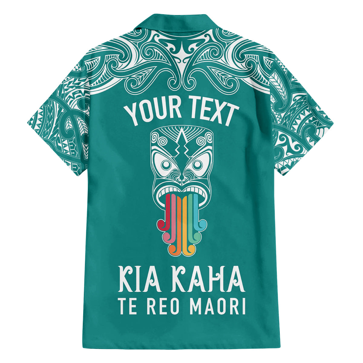 personalised-kia-kaha-te-reo-maori-family-matching-off-shoulder-short-dress-and-hawaiian-shirt-hei-tiki-mix-koru-teal