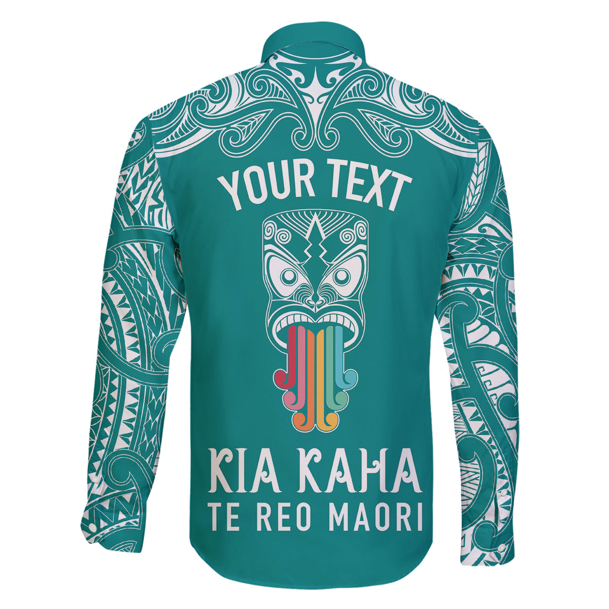 personalised-kia-kaha-te-reo-maori-family-matching-off-shoulder-short-dress-and-hawaiian-shirt-hei-tiki-mix-koru-teal