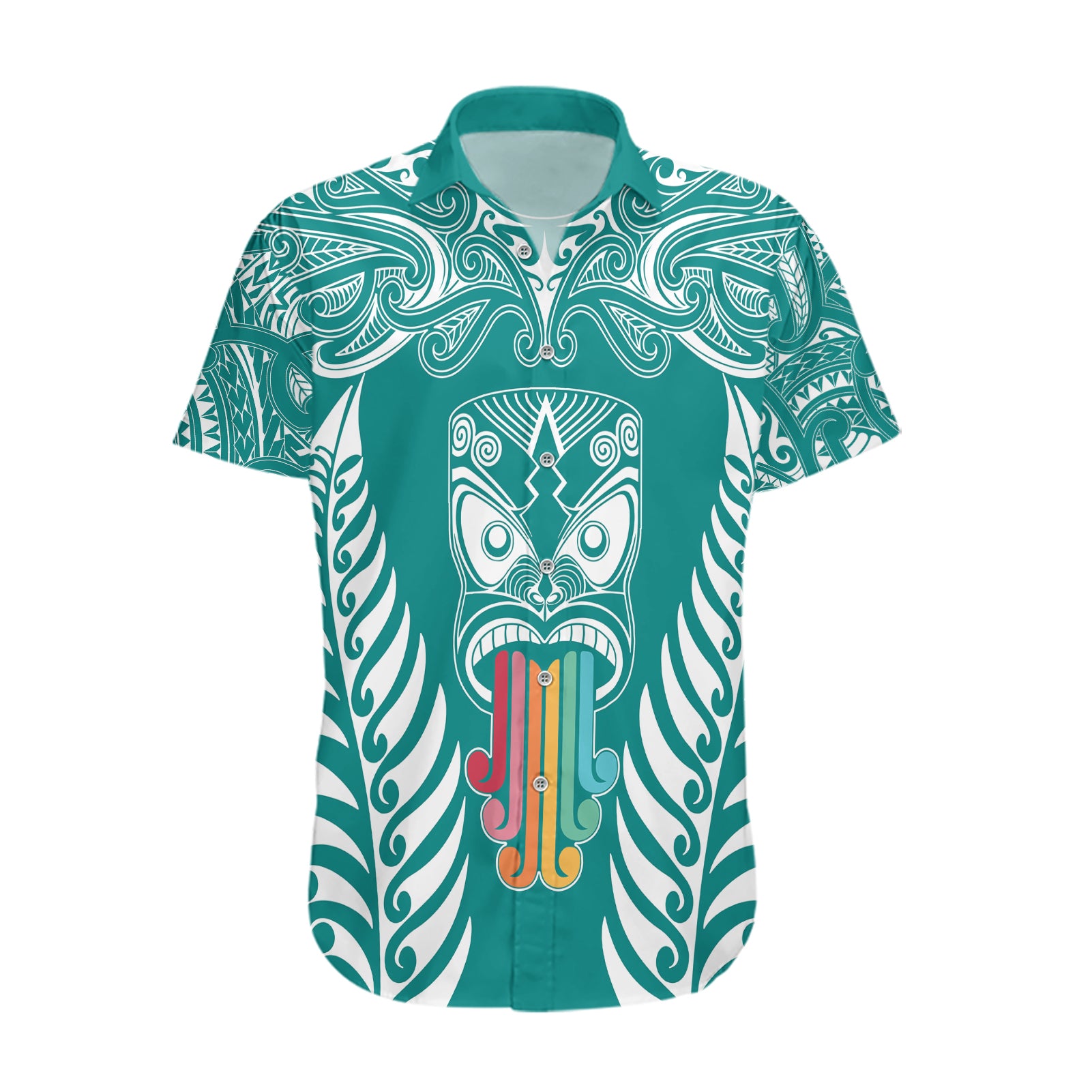 personalised-kia-kaha-te-reo-maori-hawaiian-shirt-hei-tiki-mix-koru-teal