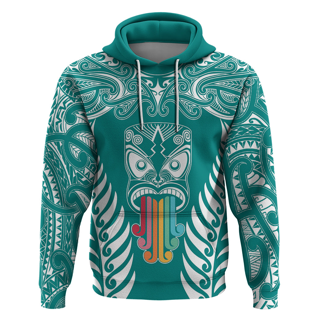 Personalised Kia Kaha Te Reo Maori Hoodie Hei Tiki Mix Koru - Teal LT7 Teal - Polynesian Pride