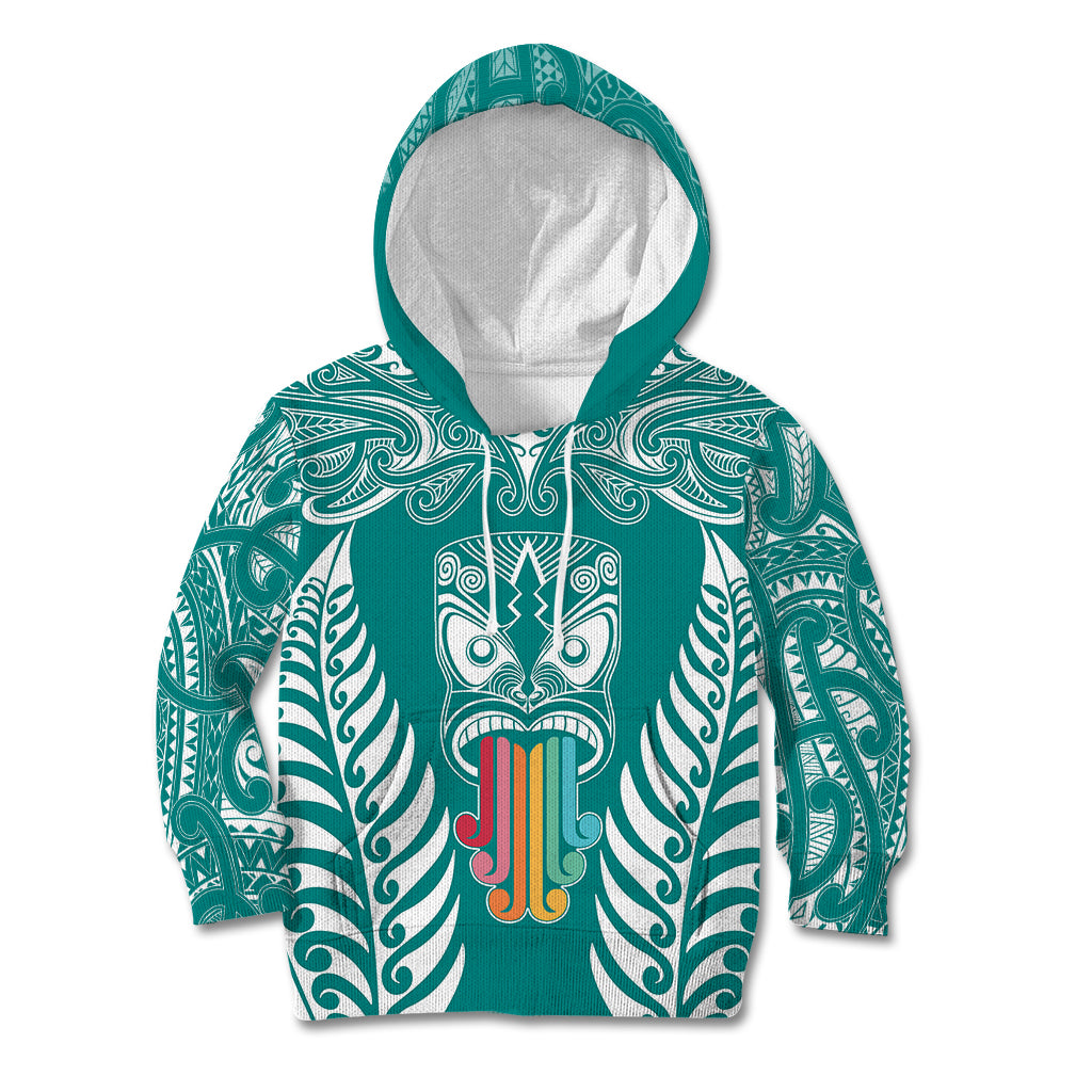 Personalised Kia Kaha Te Reo Maori Kid Hoodie Hei Tiki Mix Koru - Teal LT7 Hoodie Teal - Polynesian Pride