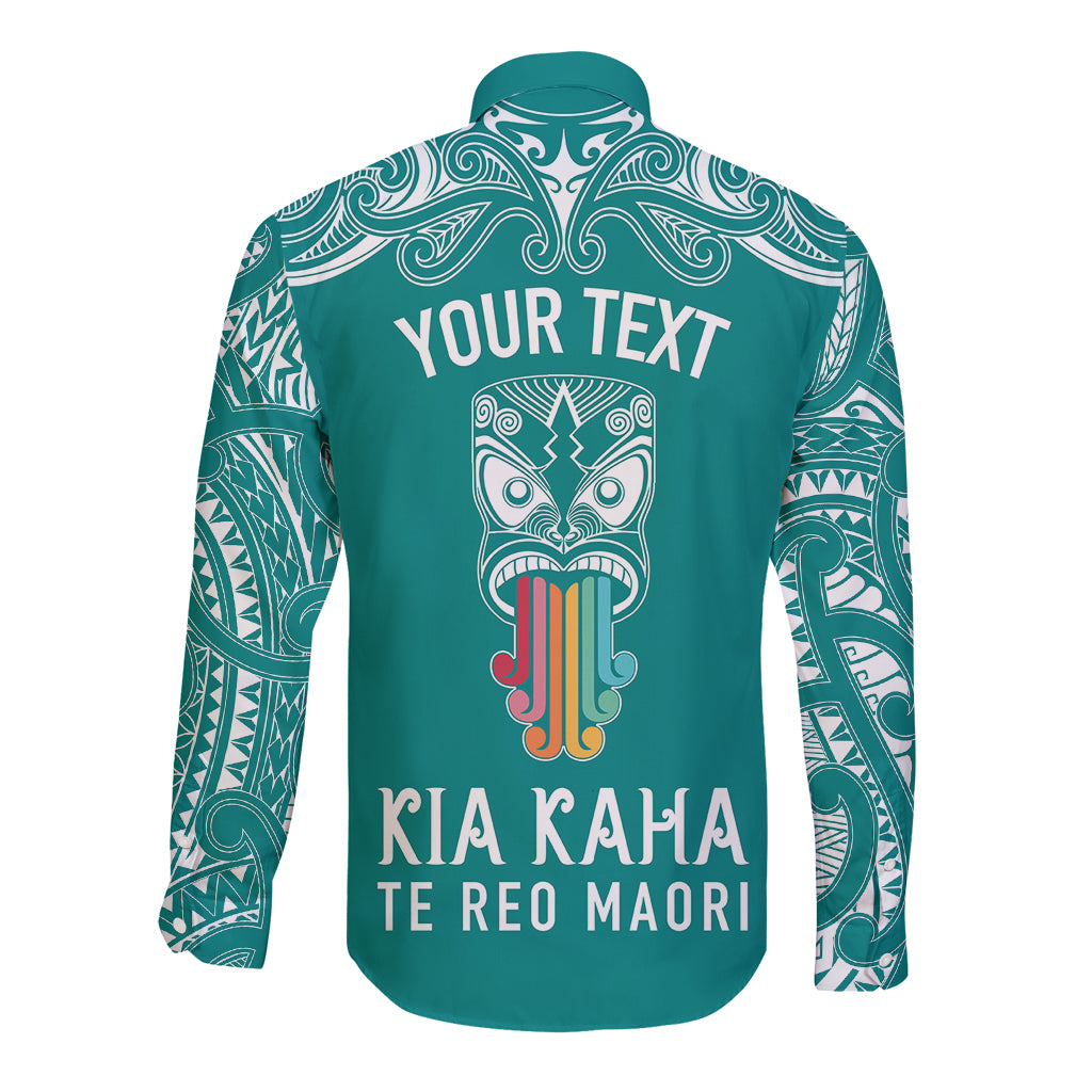 Personalised Kia Kaha Te Reo Maori Long Sleeve Button Shirt Hei Tiki Mix Koru - Teal LT7 - Polynesian Pride