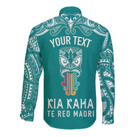 Personalised Kia Kaha Te Reo Maori Long Sleeve Button Shirt Hei Tiki Mix Koru - Teal LT7 - Polynesian Pride