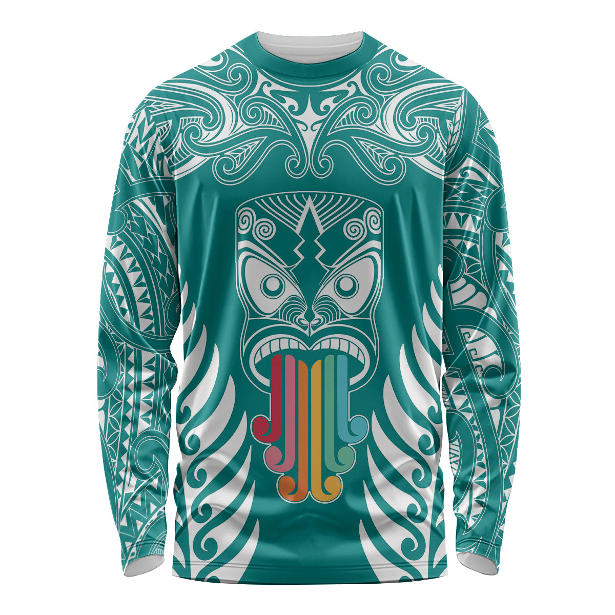 personalised-kia-kaha-te-reo-maori-long-sleeve-shirt-hei-tiki-mix-koru-teal