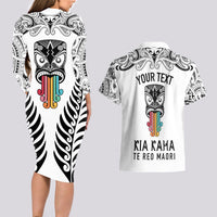 personalised-kia-kaha-te-reo-maori-couples-matching-long-sleeve-bodycon-dress-and-hawaiian-shirt-hei-tiki-mix-koru-white