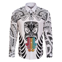 personalised-kia-kaha-te-reo-maori-family-matching-long-sleeve-bodycon-dress-and-hawaiian-shirt-hei-tiki-mix-koru-white