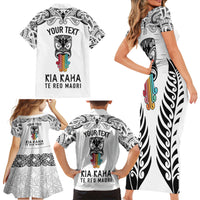 personalised-kia-kaha-te-reo-maori-family-matching-short-sleeve-bodycon-dress-and-hawaiian-shirt-hei-tiki-mix-koru-white