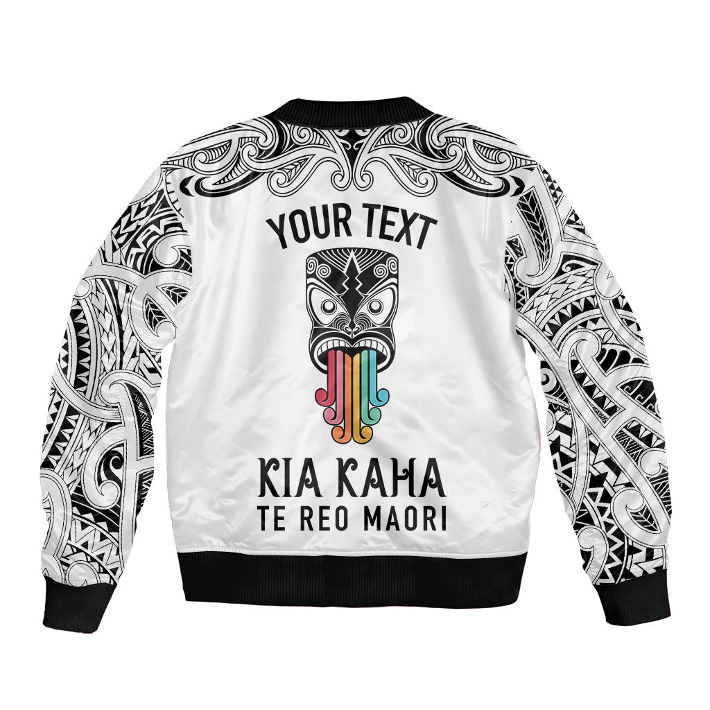 Personalised Kia Kaha Te Reo Maori Sleeve Zip Bomber Jacket Hei Tiki Mix Koru - White LT7 - Polynesian Pride