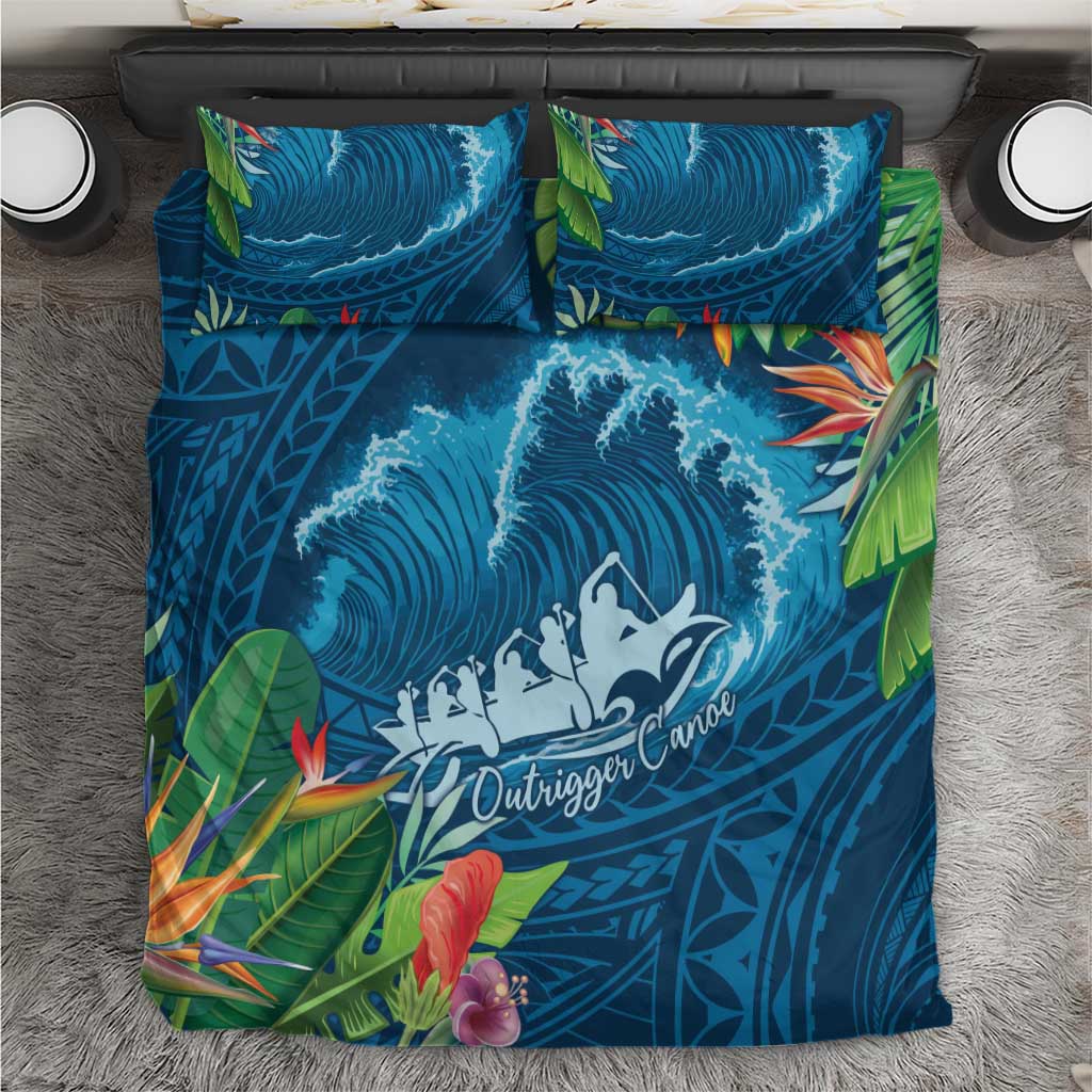 Outrigger Canoe Blue Bedding Set On The Waves