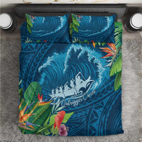 Outrigger Canoe Blue Bedding Set On The Waves LT7 Blue - Polynesian Pride