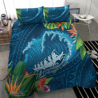 Outrigger Canoe Blue Bedding Set On The Waves LT7 - Polynesian Pride