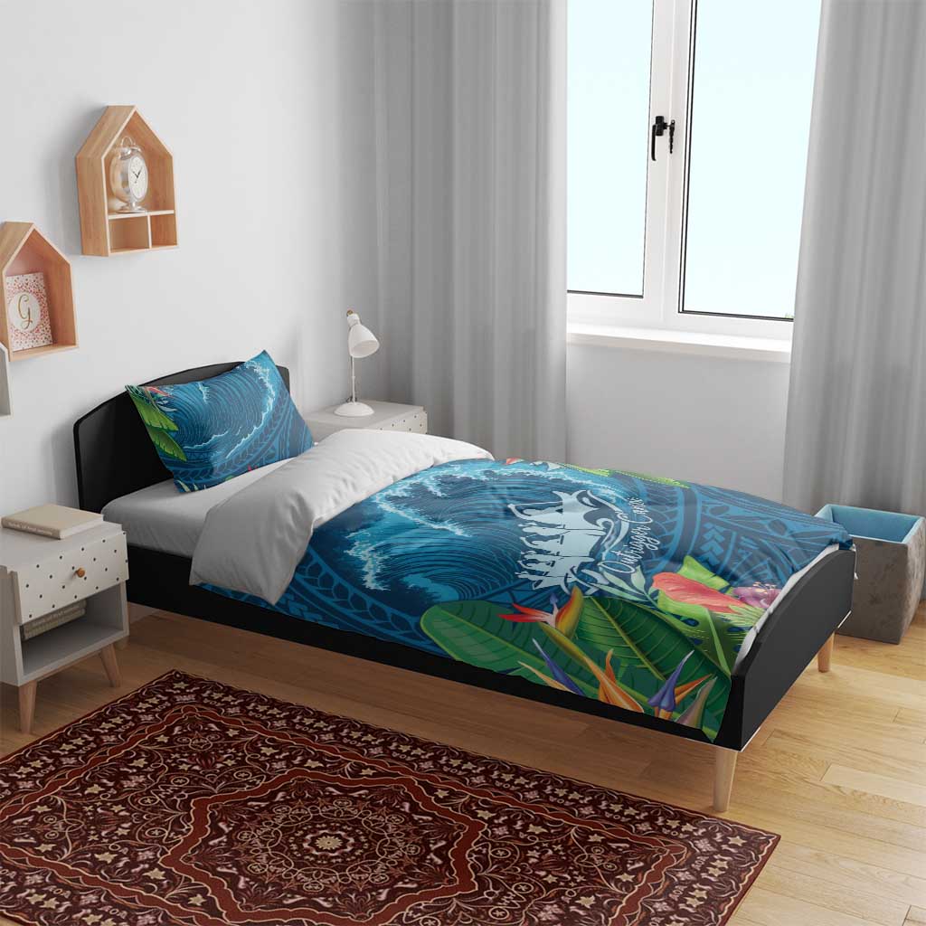 Outrigger Canoe Blue Bedding Set On The Waves LT7 - Polynesian Pride