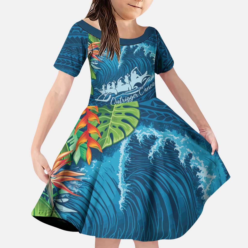 Outrigger Canoe Blue Family Matching Puletasi and Hawaiian Shirt On The Waves