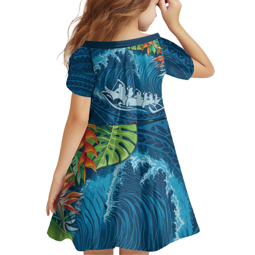 Outrigger Canoe Blue Family Matching Puletasi and Hawaiian Shirt On The Waves