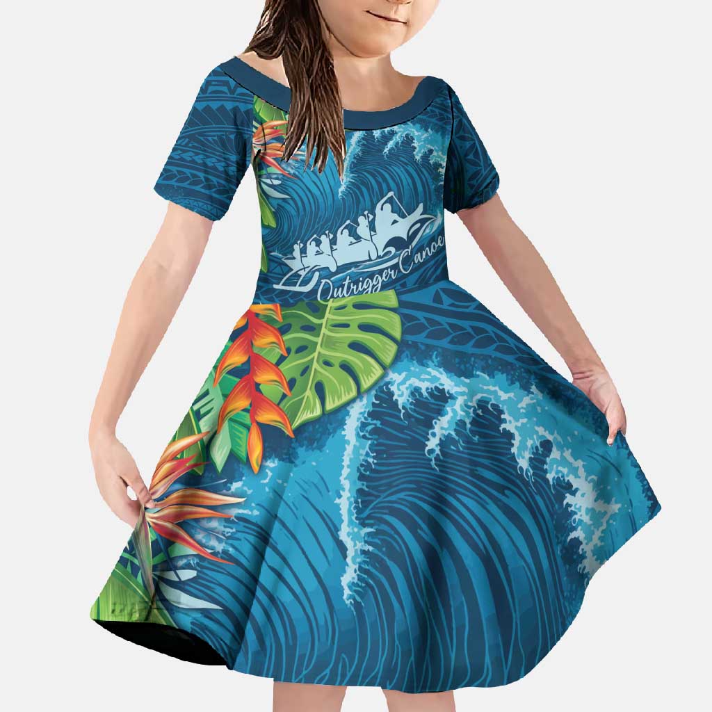 Outrigger Canoe Blue Family Matching Tank Maxi Dress and Hawaiian Shirt On The Waves