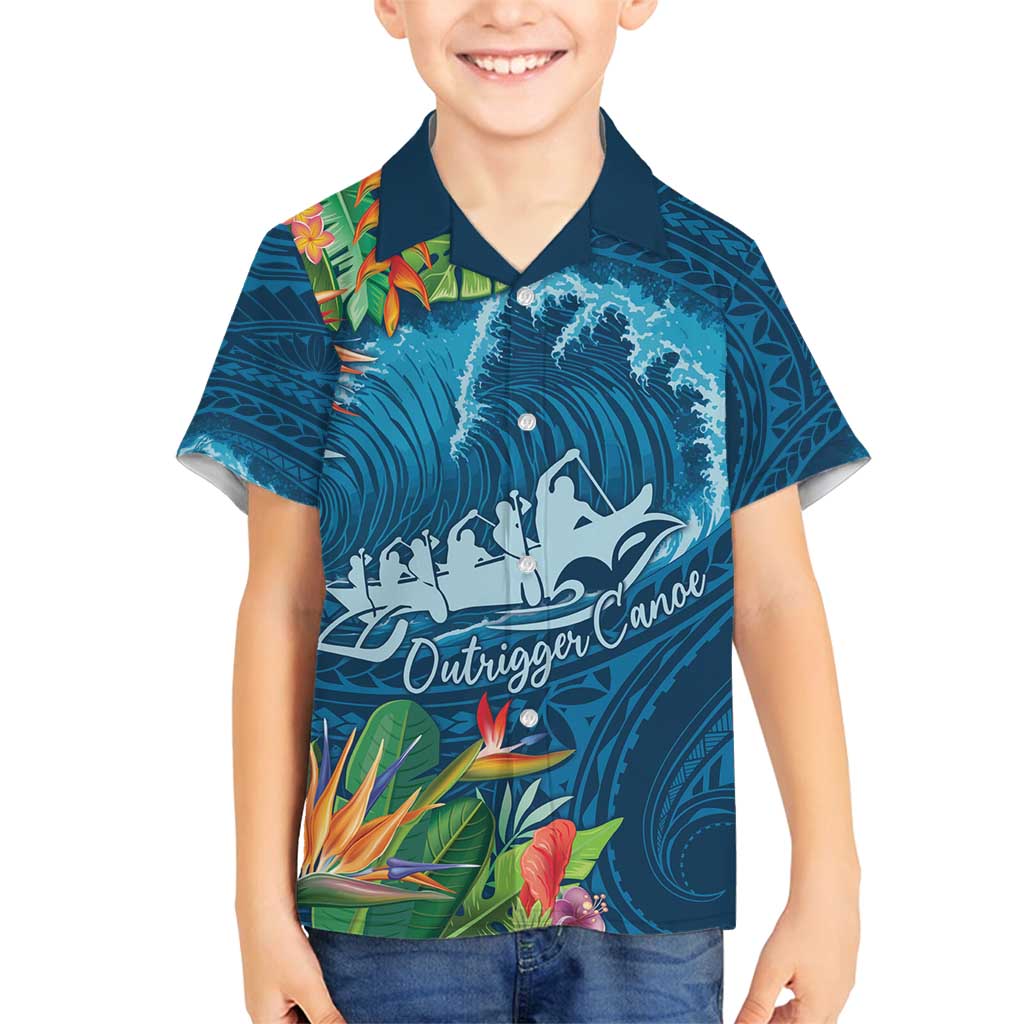 Outrigger Canoe Blue Family Matching Tank Maxi Dress and Hawaiian Shirt On The Waves