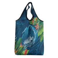 Outrigger Canoe Blue Grocery Bag On The Waves