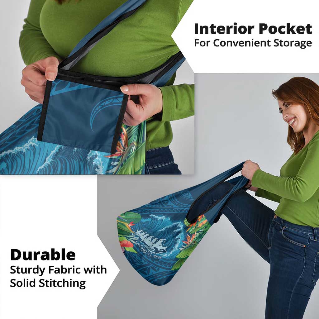 Outrigger Canoe Blue Grocery Bag On The Waves