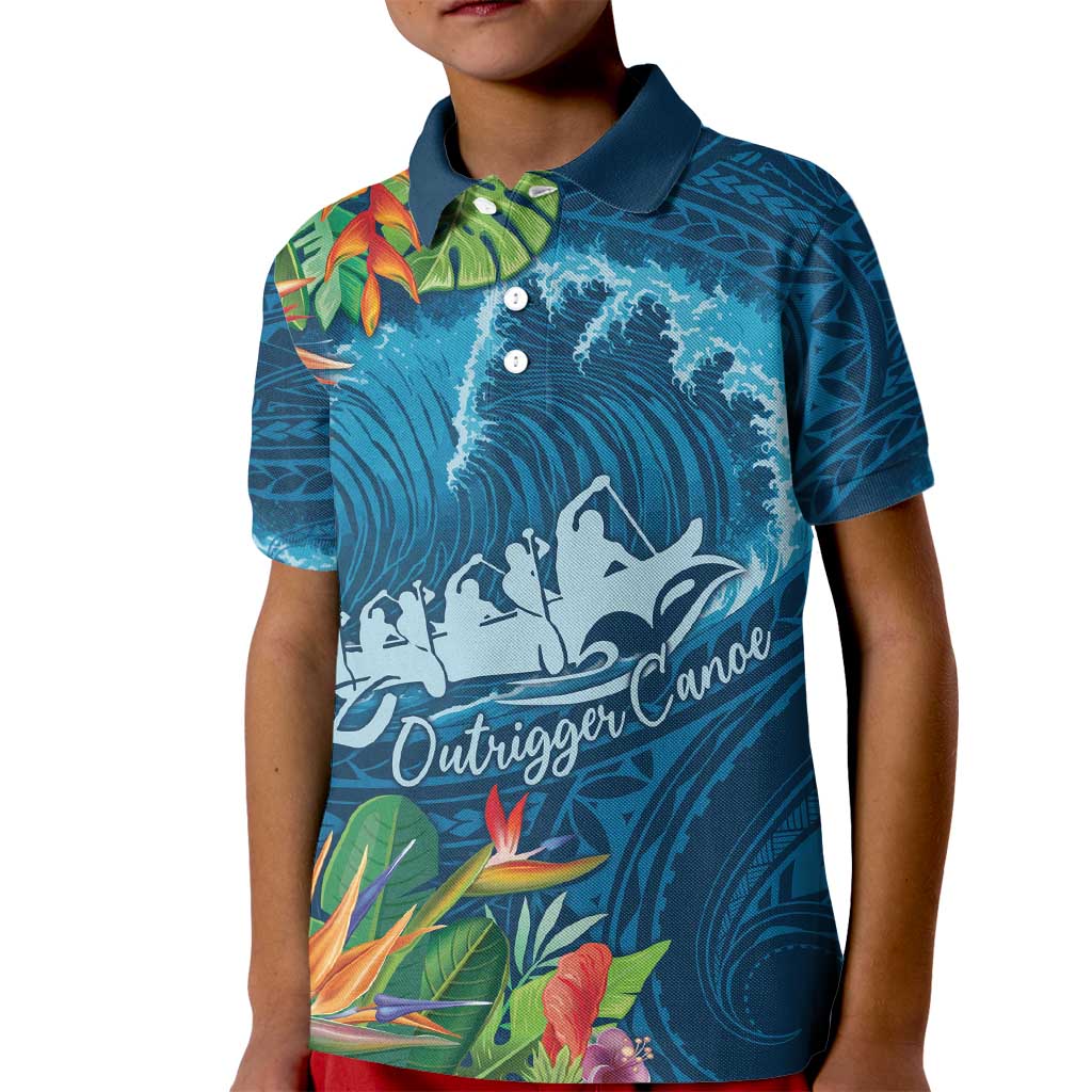 Outrigger Canoe Blue Kid Polo Shirt On The Waves