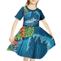 Outrigger Canoe Blue Kid Short Sleeve Dress On The Waves