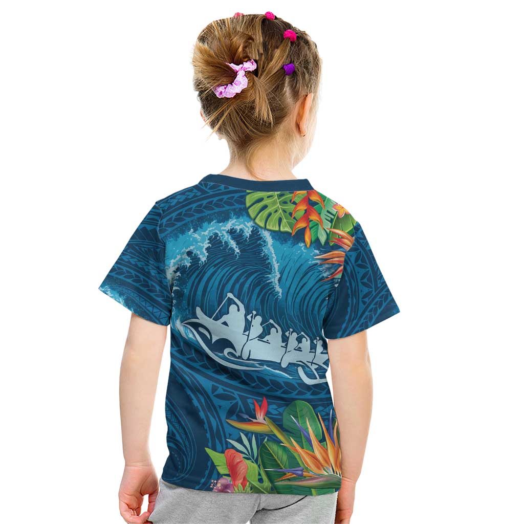 Outrigger Canoe Blue Kid T Shirt On The Waves