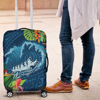 Outrigger Canoe Blue Luggage Cover On The Waves LT7 Blue - Polynesian Pride