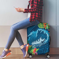 Outrigger Canoe Blue Luggage Cover On The Waves LT7 - Polynesian Pride