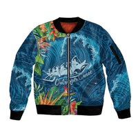Outrigger Canoe Blue Sleeve Zip Bomber Jacket On The Waves LT7 Unisex Blue - Polynesian Pride