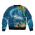 Outrigger Canoe Blue Sleeve Zip Bomber Jacket On The Waves