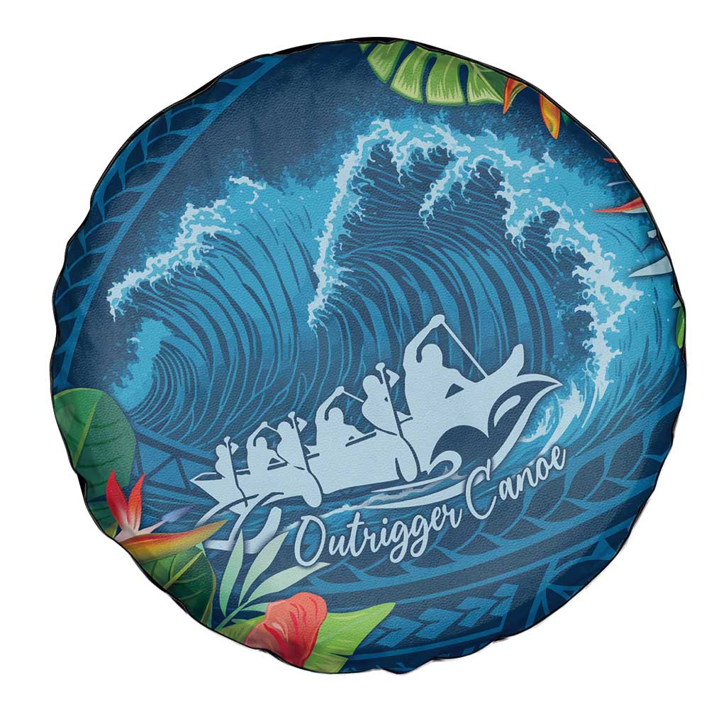 Outrigger Canoe Blue Spare Tire Cover On The Waves