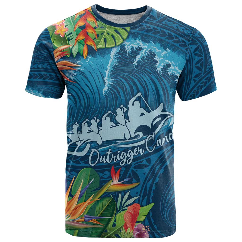 Outrigger Canoe Blue T Shirt On The Waves